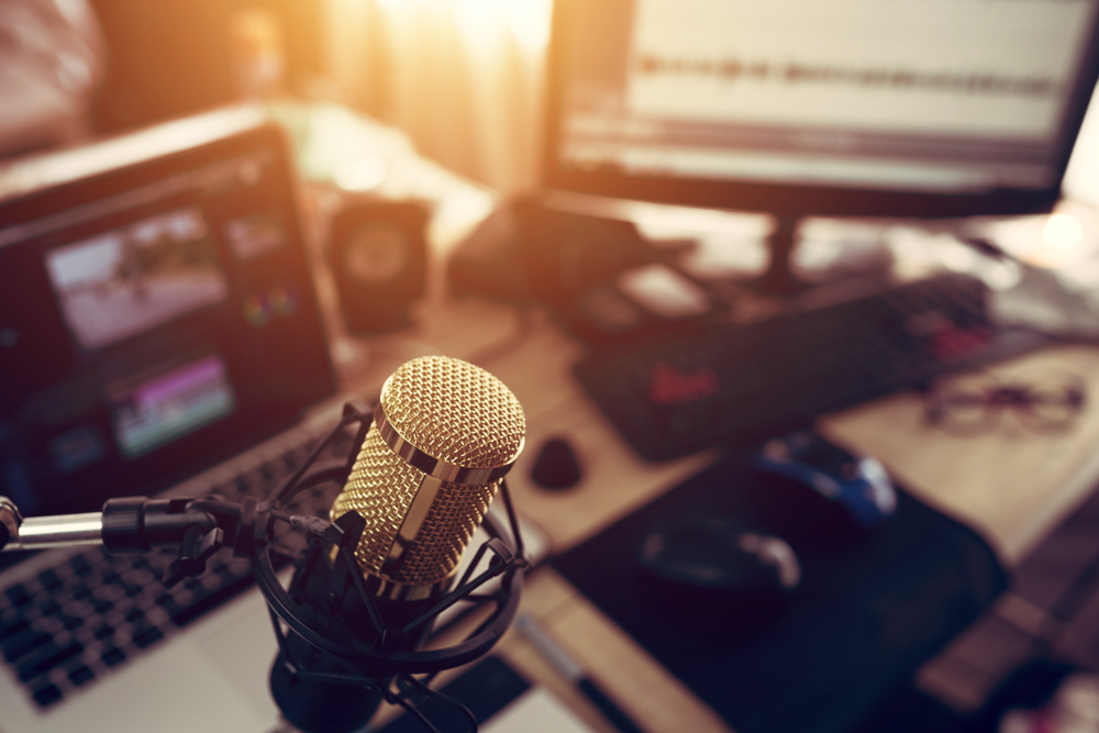 a radio microphone with other radio devices in the background